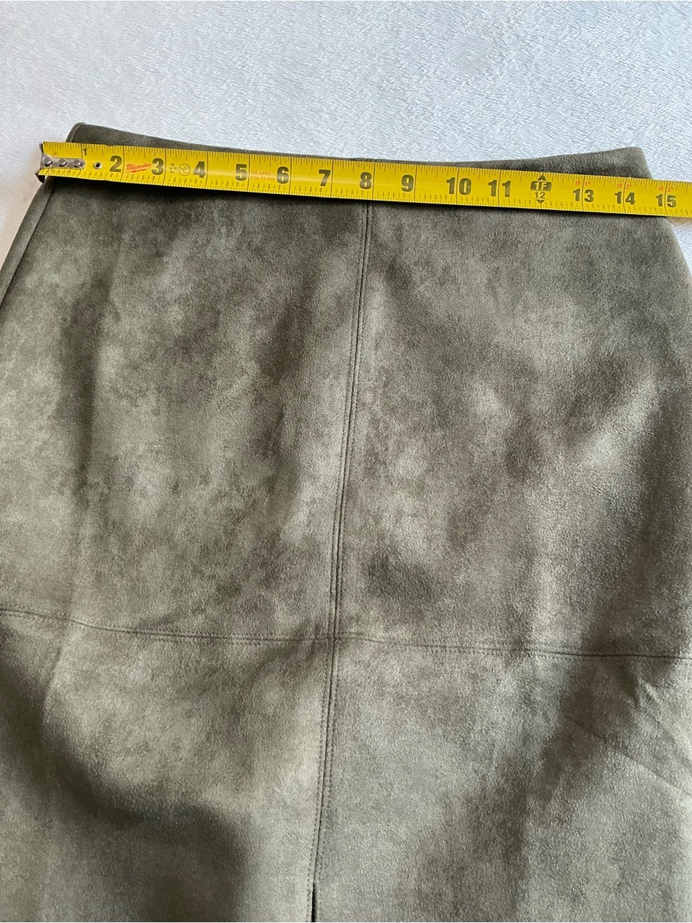 Lulus Olive Green Faux Suede Pencil Skirt with Front Slit Size M - Picture 8 of 11
